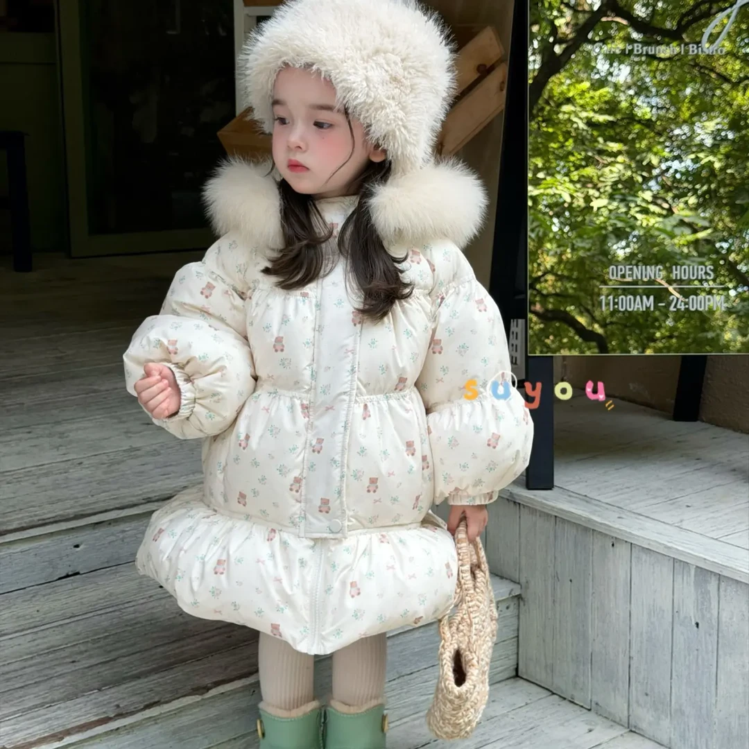 女童碎花汉服风格加厚保暖羽绒服冬季新款