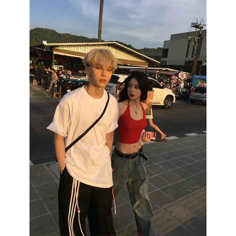 美式cleanfit纯白色T恤男夏季磨毛小领口短袖240g重磅精梳棉半袖