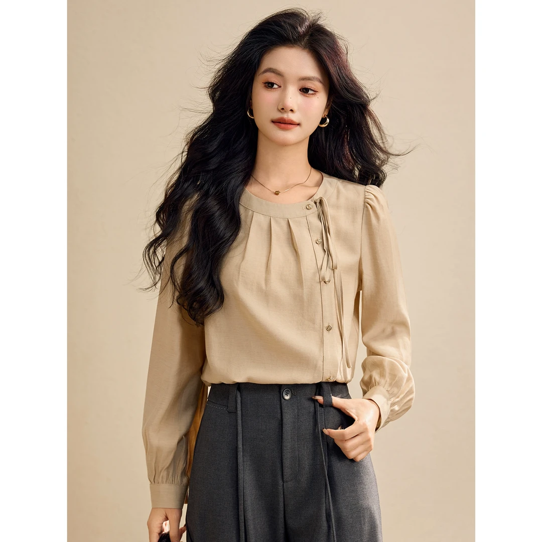 宿本【罗勒夫人】法式上衣2025年春百搭内搭长袖衬衫1510063CC