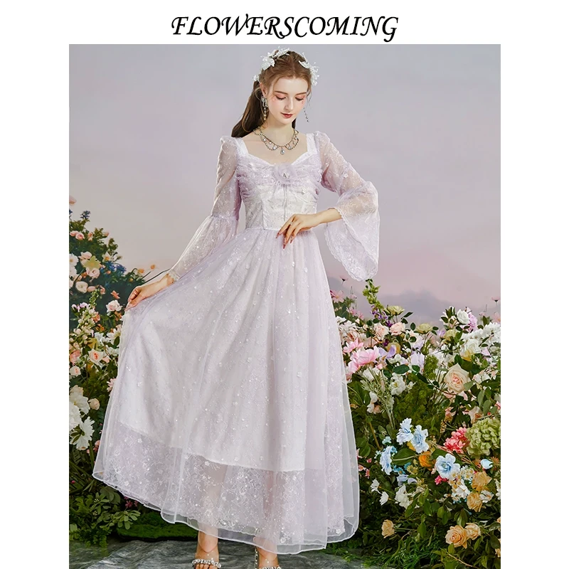 花儿开了2025春季新款重工刺绣法式连衣裙女公主风长款裙FOCL807