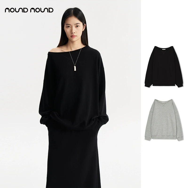 【CONCISE-WHITE简白】noundnound一字领纯色长袖卫衣女25春夏新款