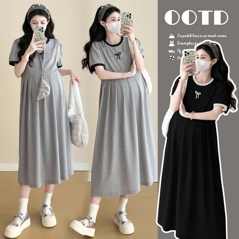 宽松简约孕妇装女夏季新款洋气韩版时尚大码显瘦高质量孕妇连衣裙