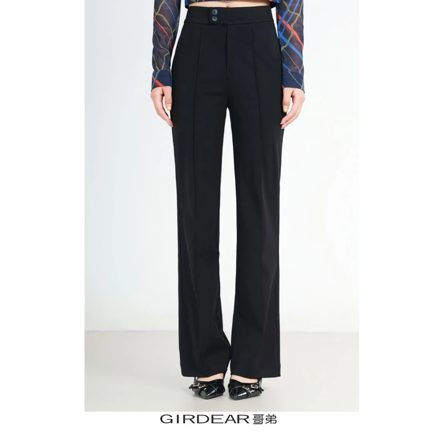 GIRDEAR/哥弟夏薄款四面弹气质显瘦百搭窄版休闲直筒裤长裤110027