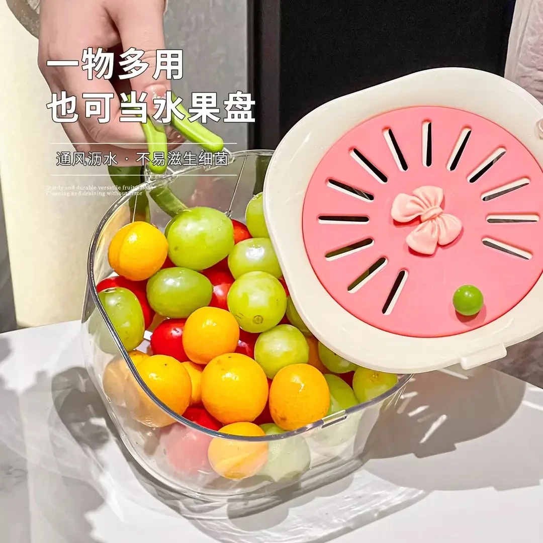 高颜值多功能沥水篮家用洗水果神器厨房食品加厚果盘带盖洗菜蓝s