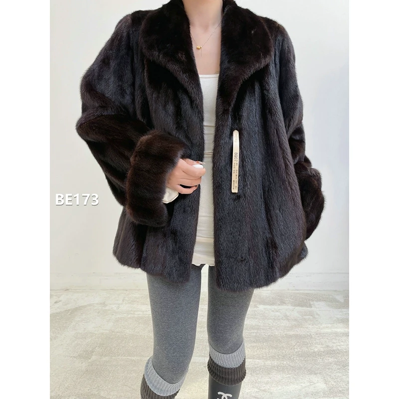 【BE173】M码 中古棕短款全抽貂皮大衣（肩40胸106衣69袖62）