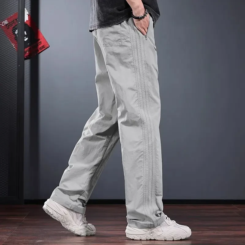 Cebrodz速干裤男宽松直筒休闲裤夏季薄款浅灰色登山运动长裤潮