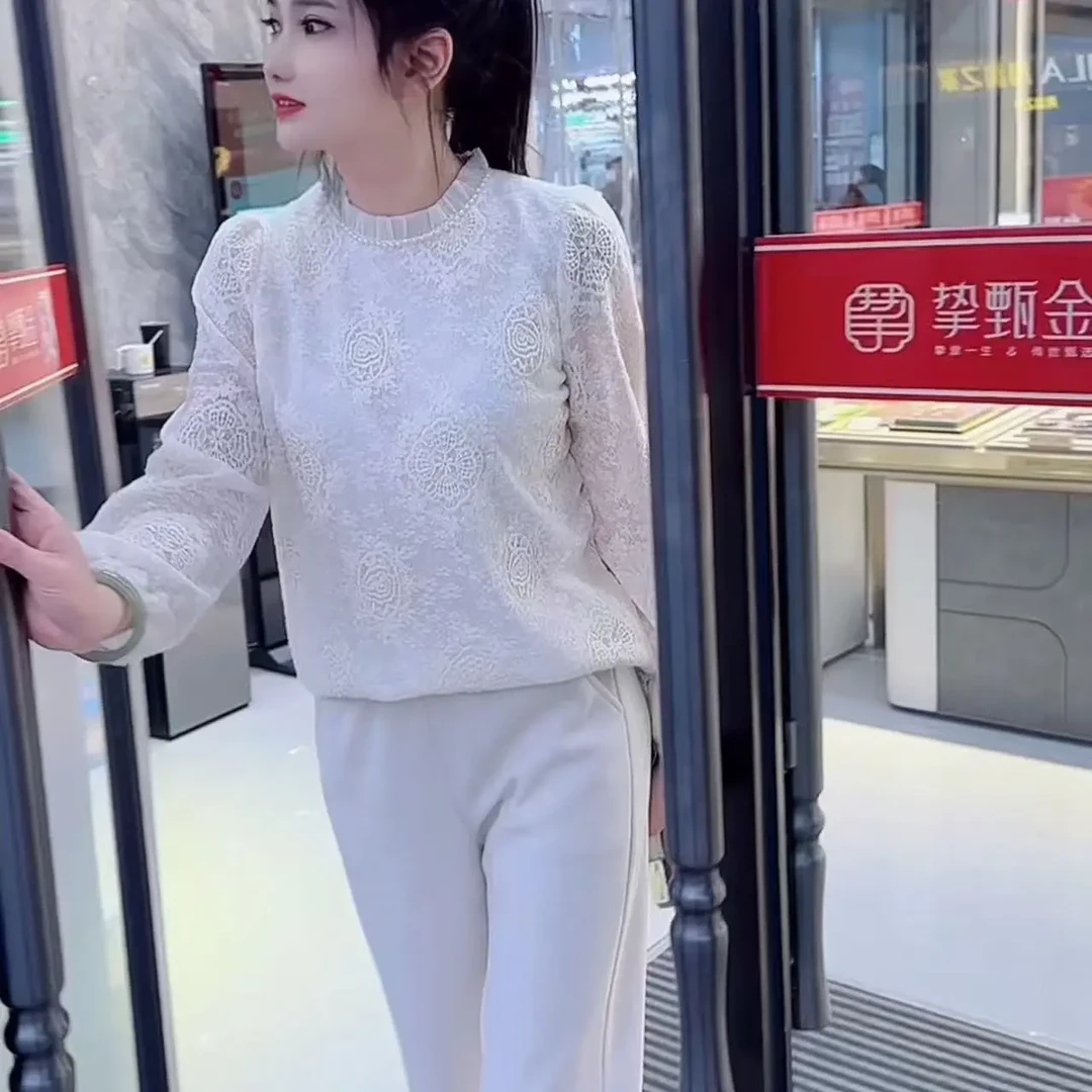 气质长袖时尚蕾丝洋气花边百搭打底小衫