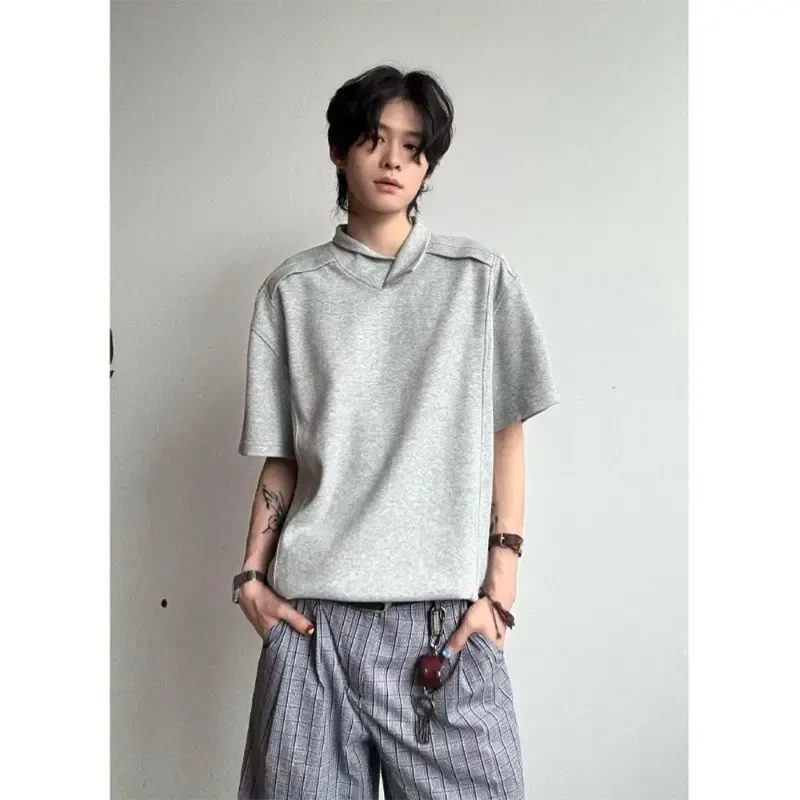 cleanfit解构拼接短袖男夏季小众设计感正肩T恤痞帅不规则领半袖