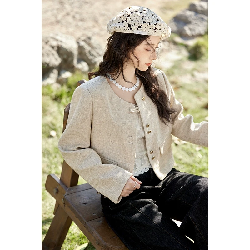 谜秀小香风长袖外套女2025春秋季新款小个子百搭高级感气质短款