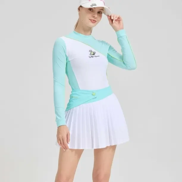 GolfeePerSe 曼波薄荷女士高尔夫长袖上衣修身速干透气立领设计