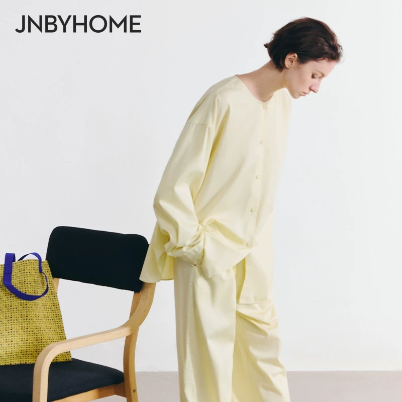 JNBYHOME江南布衣25新衬衫家居服小众套装女圆领长袖外穿睡衣运动