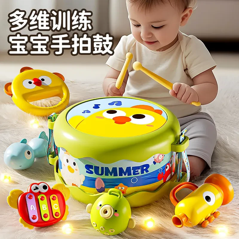 手拍双面鼓儿童玩具0到1岁小鼓打击乐器宝宝益智早教手敲鼓H323