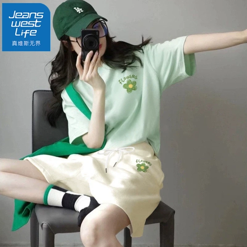 真维斯无界运动套装女夏季2025新款纯棉短袖短裤休闲夏装搭配一整