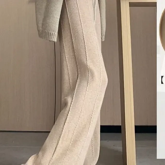 爆款秋冬装新款复古麻花线条软糯抽绳针织阔腿裤百搭拖地裤