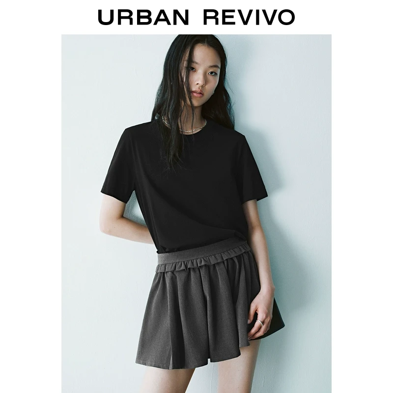 UR2025春季新款女装欧若风时尚基础纯色百搭圆领短袖T恤UWB450002