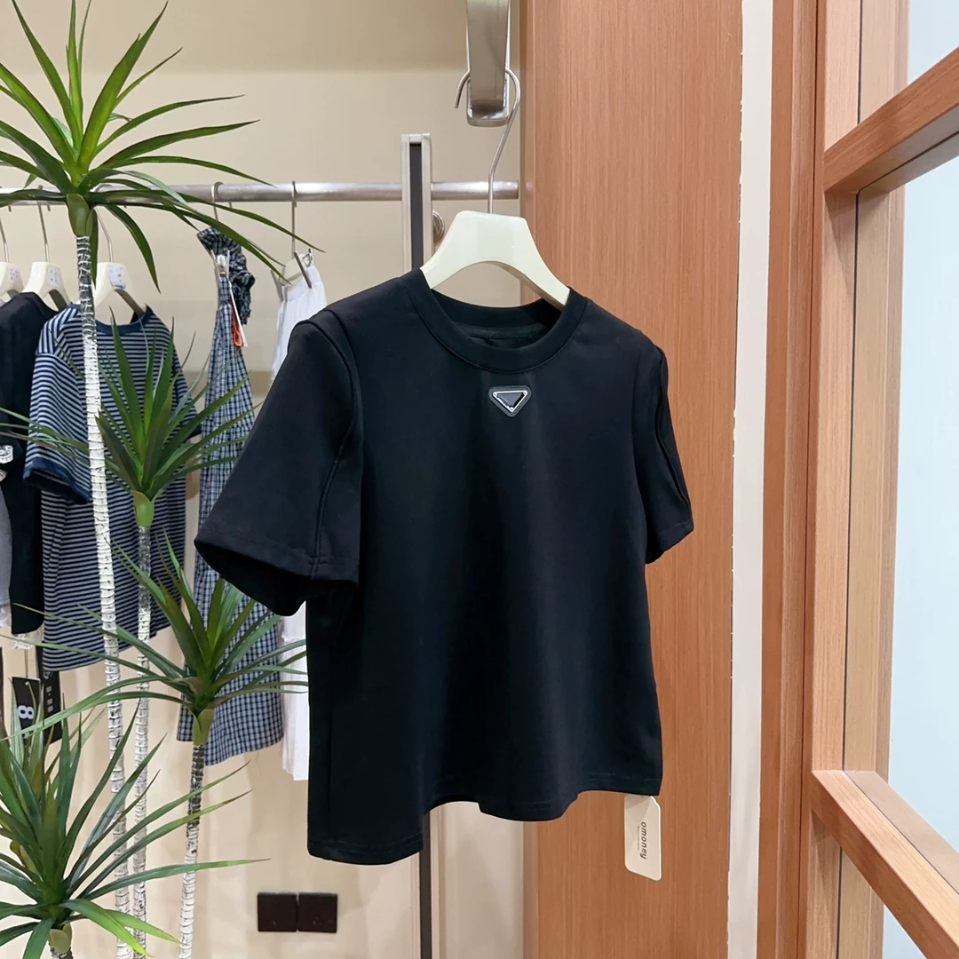 A10短袖T恤男女同款潮牌金属三角标ins纯色设计感简约高街风上衣