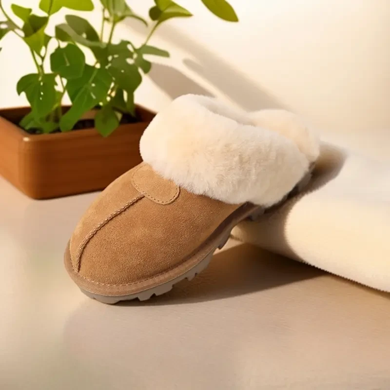 2024薄底星拖雪地靴女秋冬皮毛一体平底包头休闲一脚蹬保暖舒适