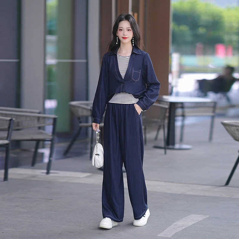 新款牛仔两件套套装时尚牛仔外套直筒牛仔裤套裤显瘦穿搭女