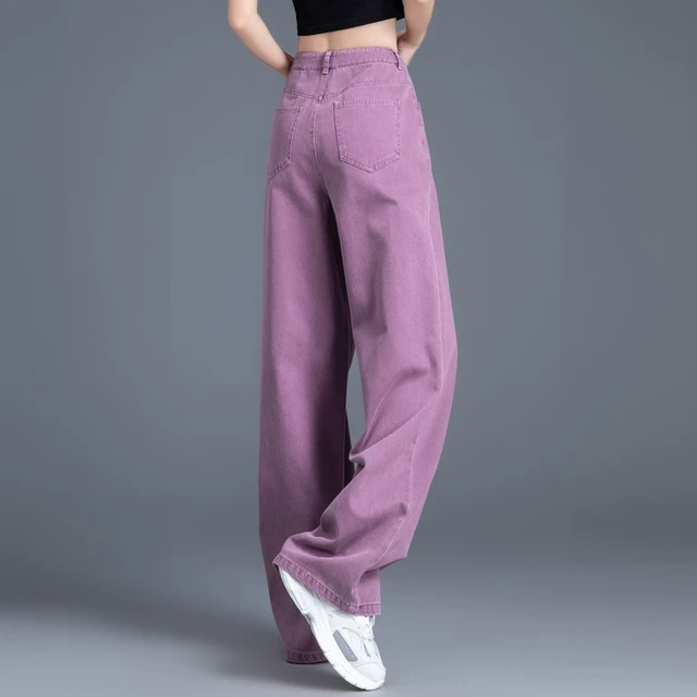 紫色牛仔裤女2025年新款春秋季休闲裤子女小众设计感阔腿裤直筒裤