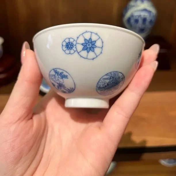 纯手工复古皮球花图案功夫茶杯品茗杯中式主人杯