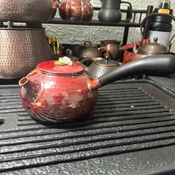 纯铜烤色侧把泡茶壶适合围炉煮茶