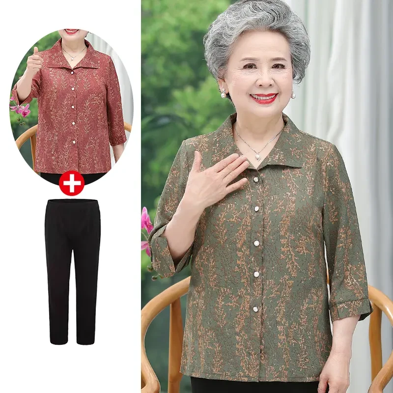 【奉亲严选】中老年女装春夏七分袖衬衫奶奶夏装妈妈装宽松夏季
