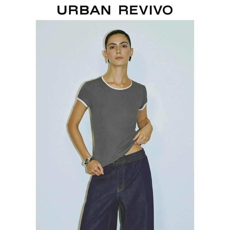 UR2025夏季新款女装休闲撞色边短款修身短袖T恤UWM450050