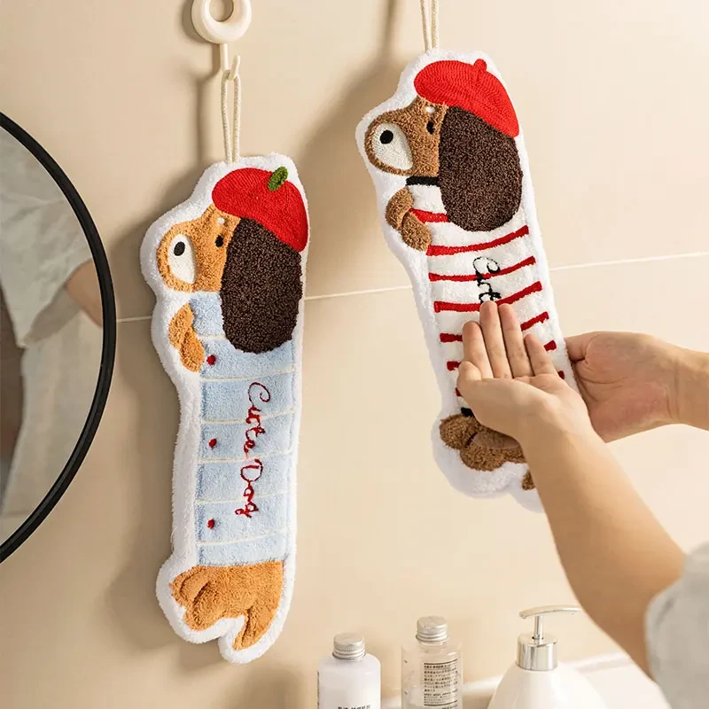 可爱腊肠狗加厚高颜值擦手巾吸水不掉毛厨房浴室家用儿童擦手帕LX