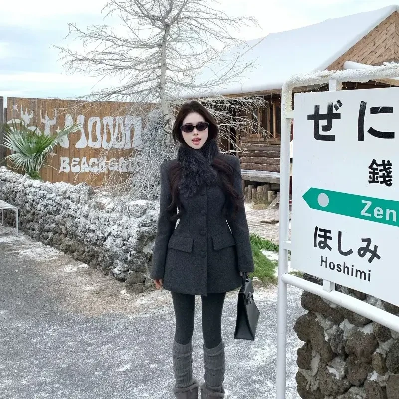 大码胖mm韩系高级感复古单排扣毛呢外套冬季收腰修身显瘦大衣