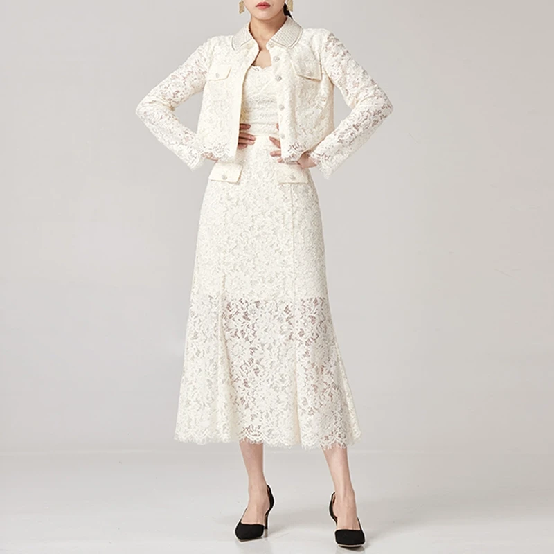 《李易行》AUI杏色名媛小香风设计感半身裙-25C149019