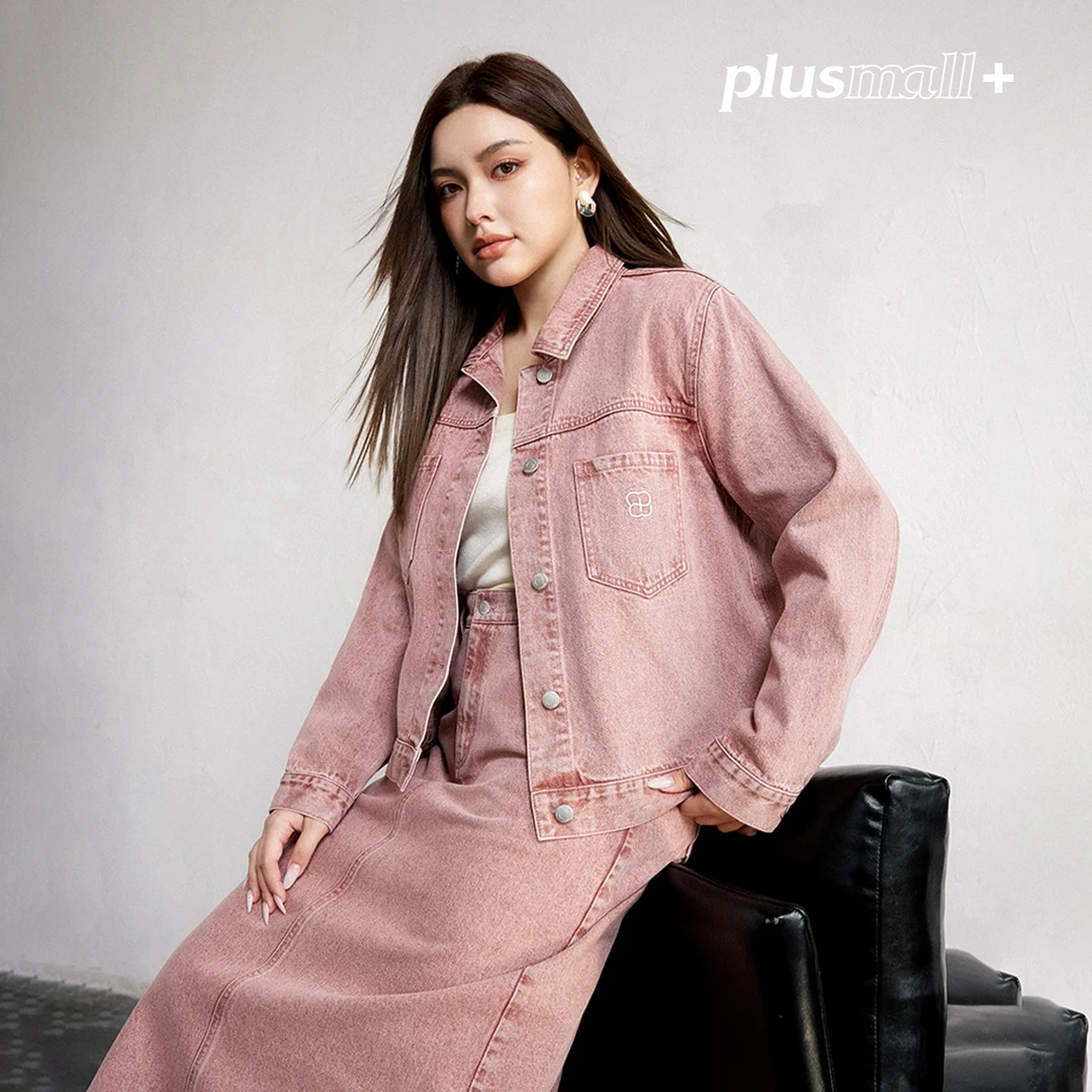 【折扣款】PLUSMALL 玫瑰原野 衬衫领外套牛仔半裙套装PAC2412129AB