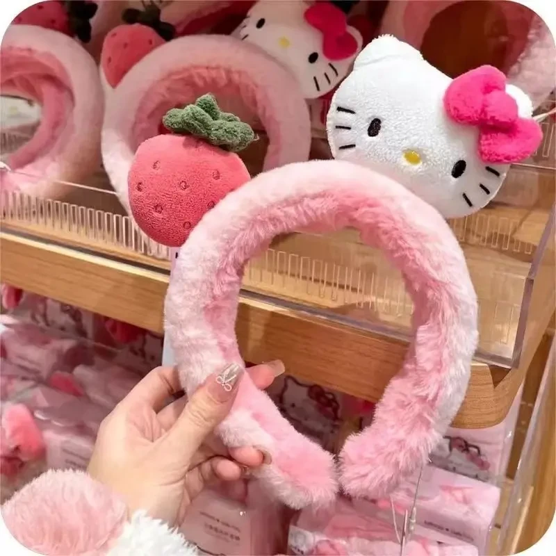 可爱草莓卡通KT猫毛绒发箍女甜美新款洗脸敷面膜头箍发卡防滑头饰
