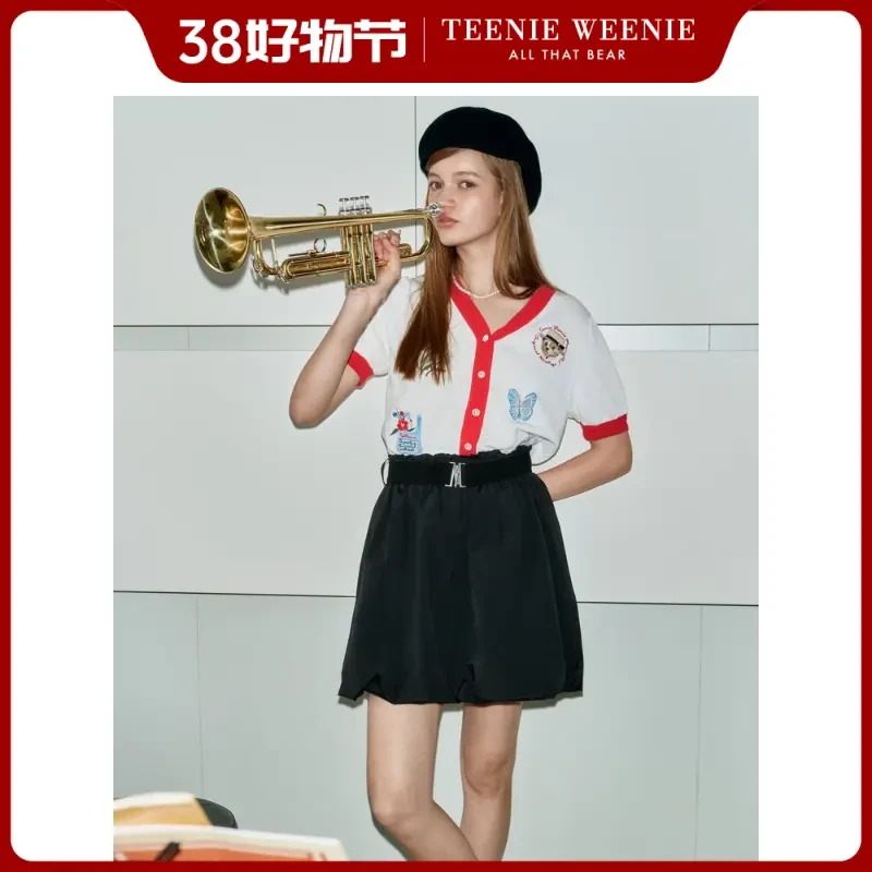 *TeenieWeenie小熊24V领短袖针织开衫薄款时尚设计感TTCK242511T