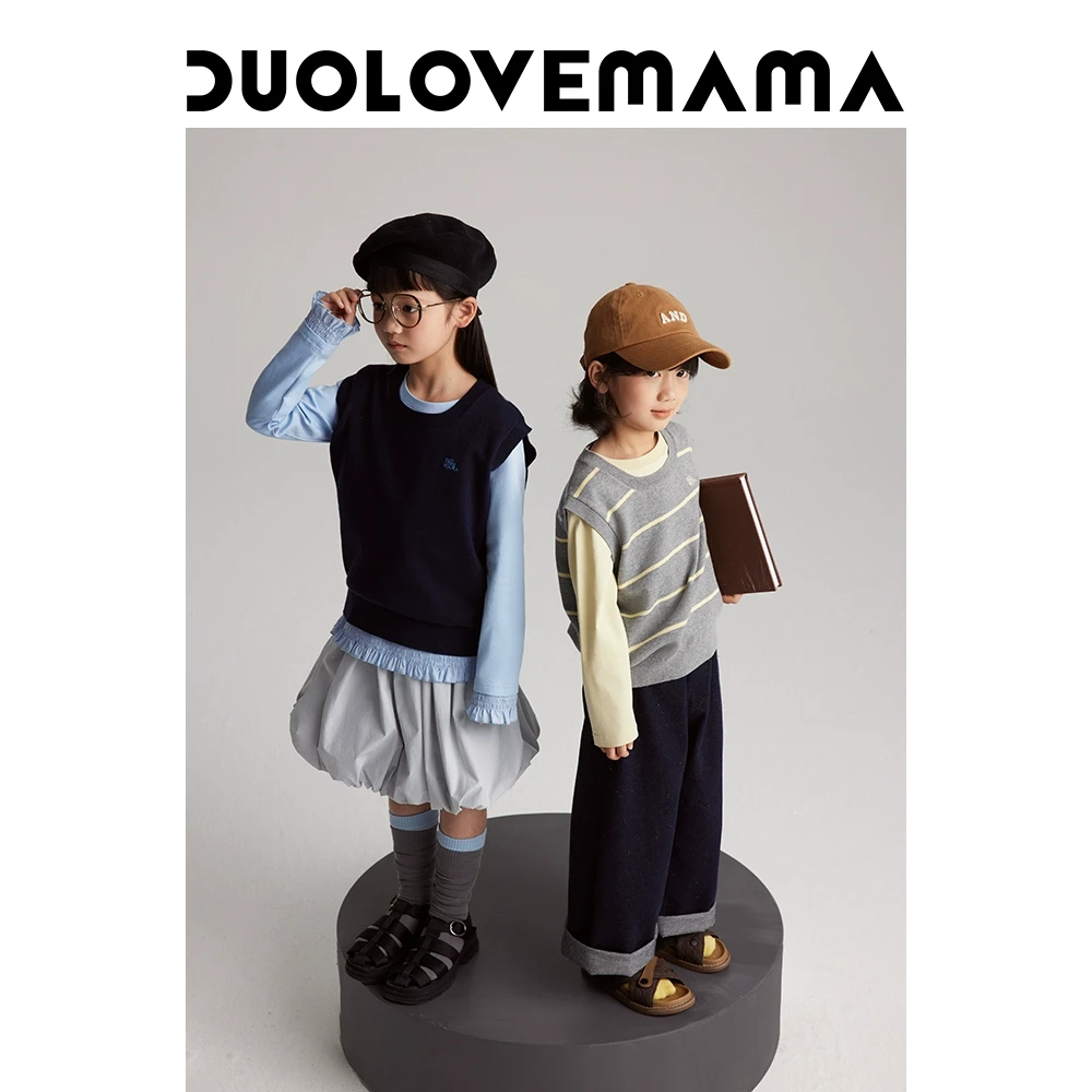 【现货】DUOLOVEMAMA 老钱风云朵棉儿童马甲男女童学院领针织背心春