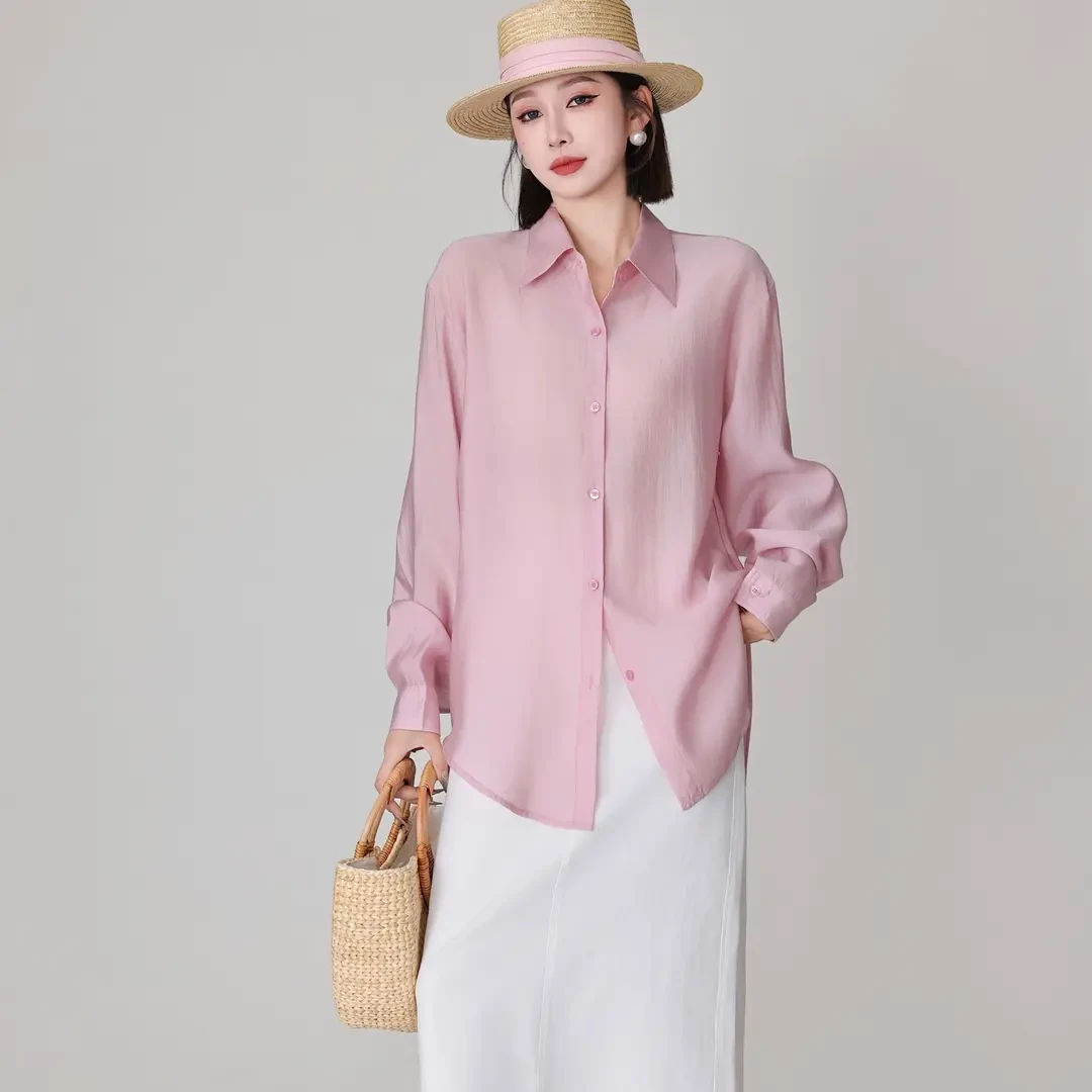 莱赛尔天丝衬衣女时尚夏季长袖薄款宽松设计感小众百搭休闲衬衫