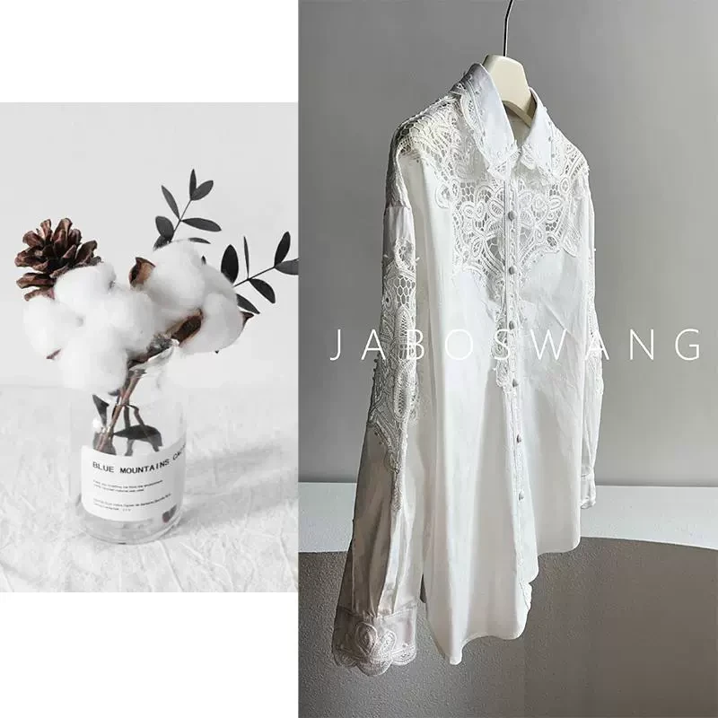 S795怒推工厂柜款宽松刺绣镂空衬衫设计感白色上衣宽松百搭衬衣女