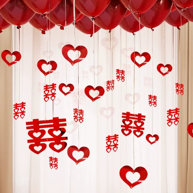 婚房气球吊坠心形新房装饰婚礼女方客厅布置场景浪漫雨丝亮片用品