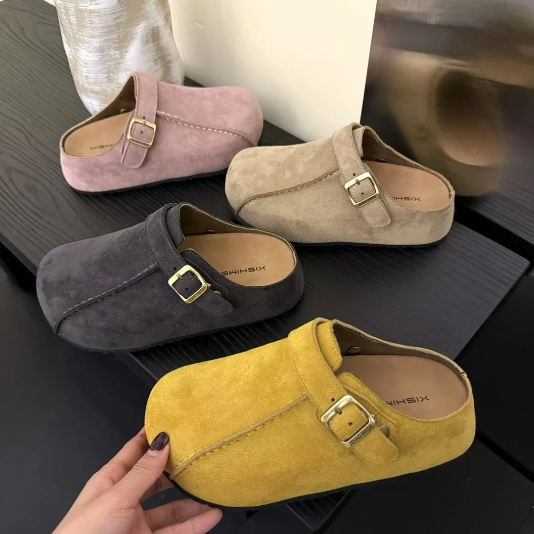 时尚百搭一脚蹬两穿复古设计厚底卡皮巴拉外穿女勃肯半拖鞋 W012