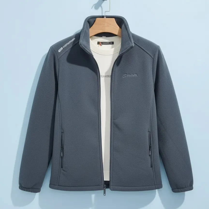 户外抓绒衣男秋冬摇粒绒双面加绒冲锋衣内胆立领保暖加厚外套