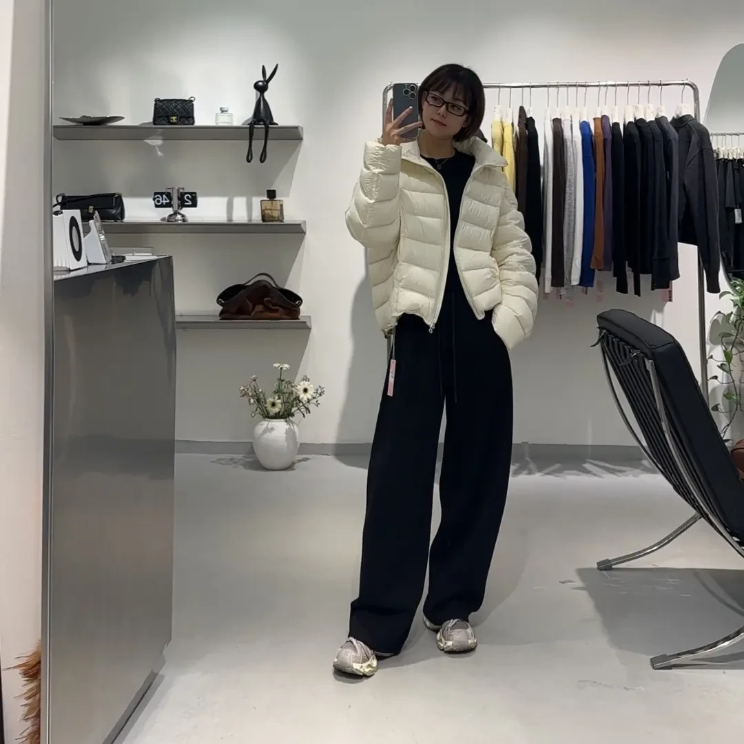 立领轻职风加厚常规白色连肩袖宽松长款短款