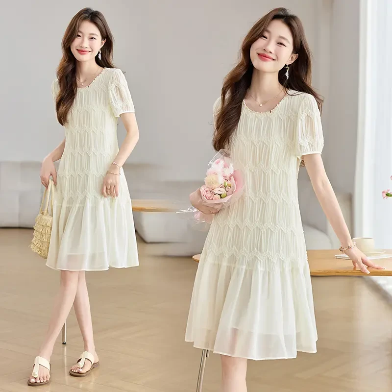 小香风名媛气质连衣裙女2025夏季新款洋气减龄宽松显瘦中长款裙子