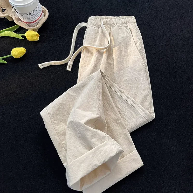 裤子男款春夏速干冰丝裤宽松垂感直筒日系薄款阔腿裤运动休闲裤