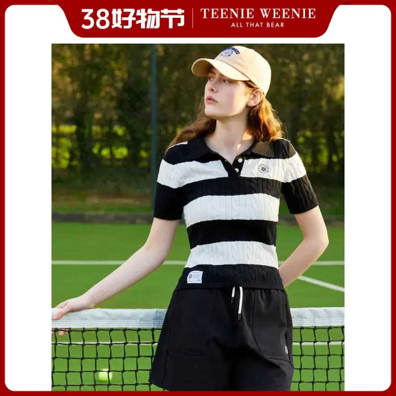 *TeenieWeenie小熊24学院风宽条纹绞花针织POLO毛衫TTKW242502P