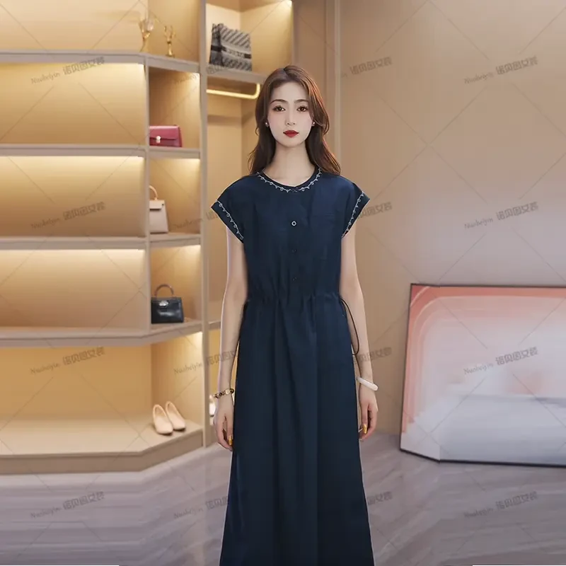 nuobeiyin/诺贝因夏季新款收腰显瘦法式刺绣短袖连衣裙 NMLYZ728