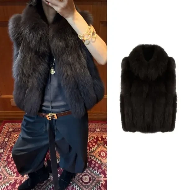 26SS新品进口狐狸毛皮草马甲短款小立领外套CONCISE WHITE简白