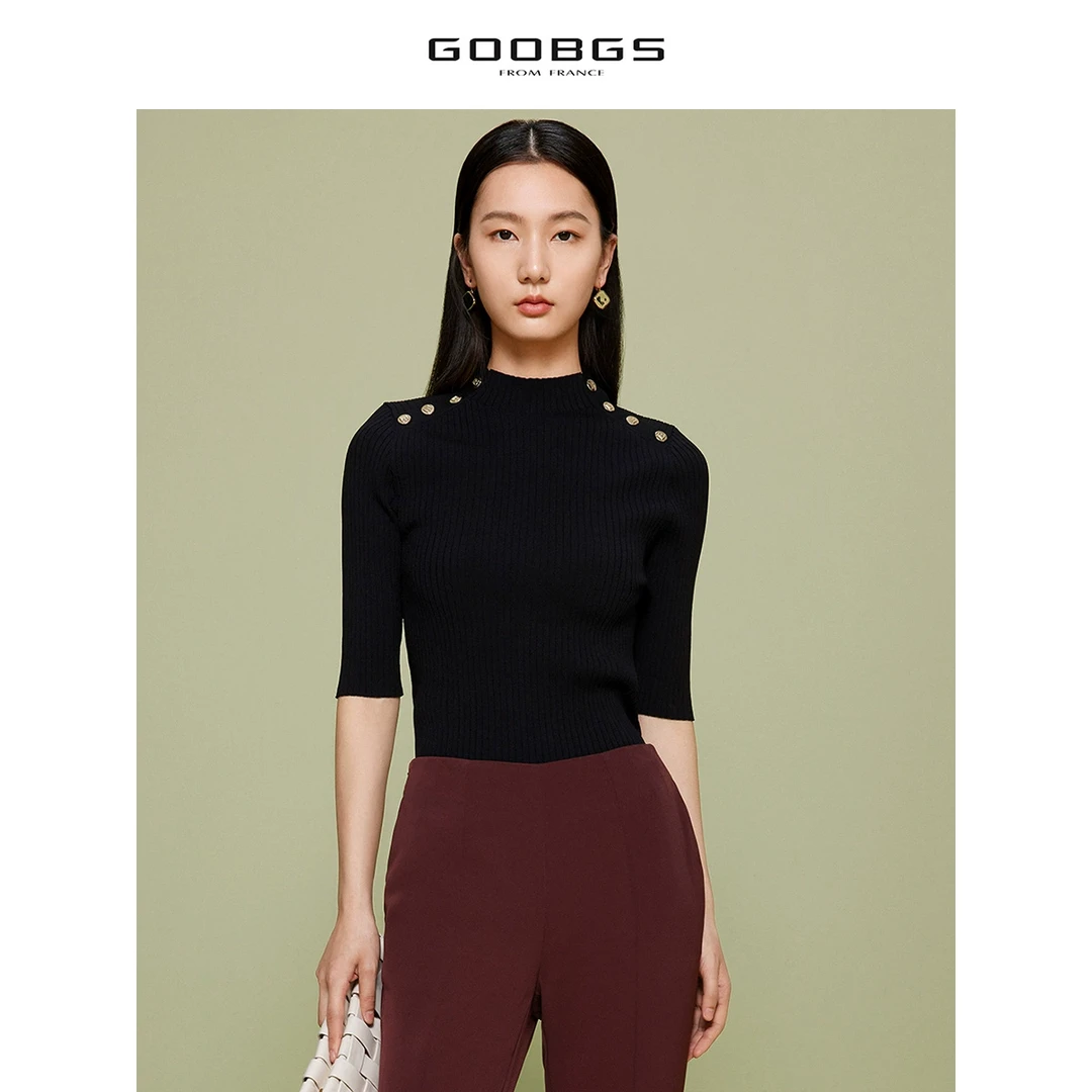 【XX】谷邦GOOBGS 半高领黑色中袖针织衫 G2371739