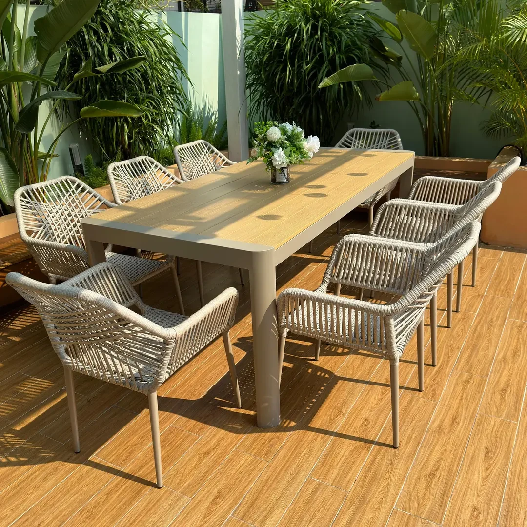 户外庭院桌椅北欧休闲塑木藤编椅子露天花园防水防晒室外茶桌椅