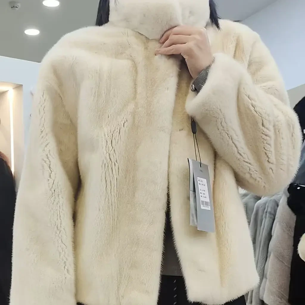 珍珠立领进口整貂天鹅绒皮草外套女士冬季时尚百搭