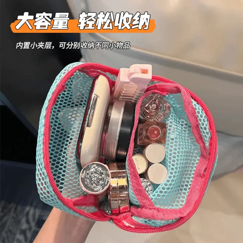 韩版彩色网纱豆腐包 超轻网格杂物收纳小包 多用途收纳包大容量
