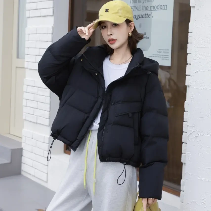 冬季短款连帽大毛领白鸭绒韩系慵懒风保暖羽绒服女时尚